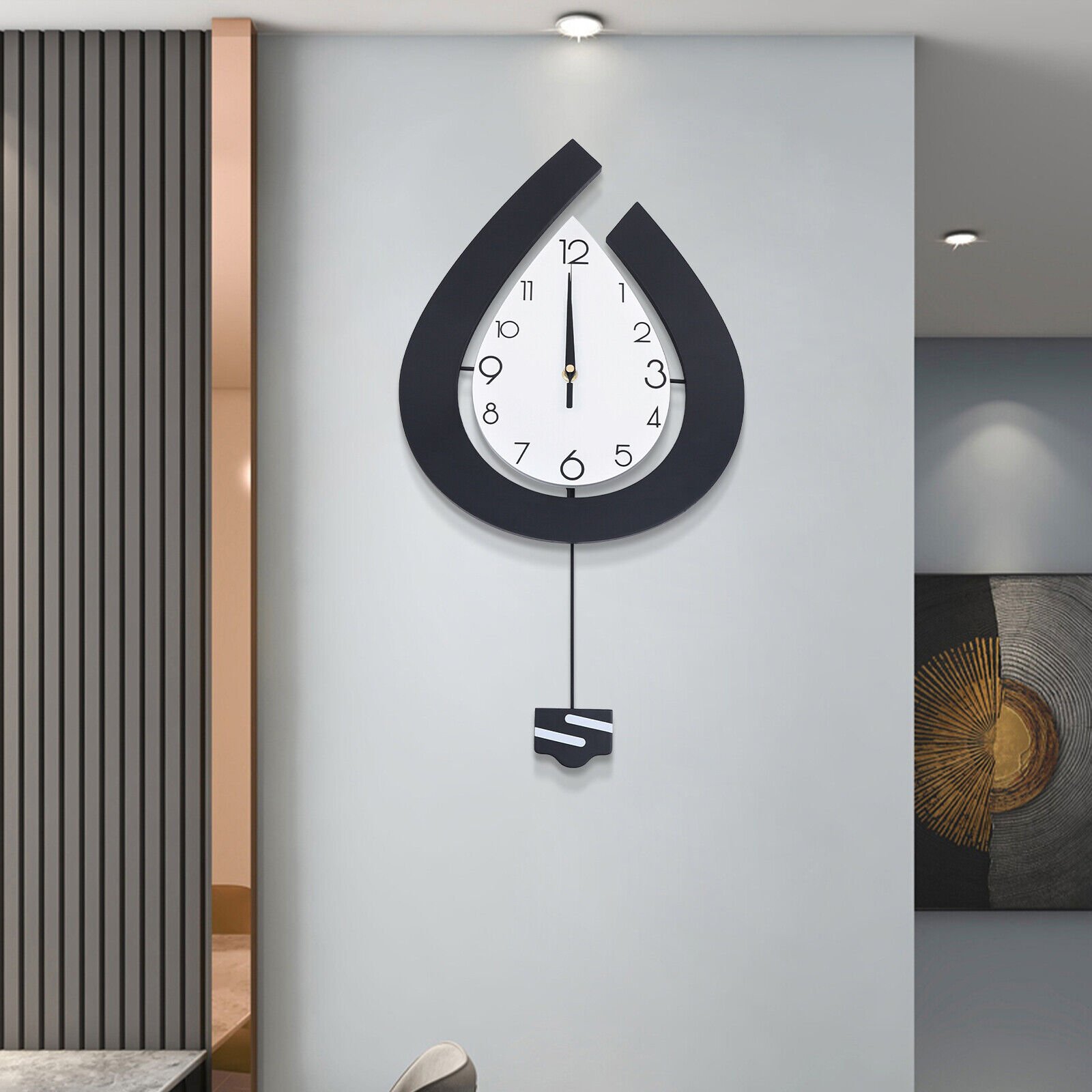 Modern Teardrop Shape Wall Clock Stylish Pendulum Clock Wall-Mounted Decoration