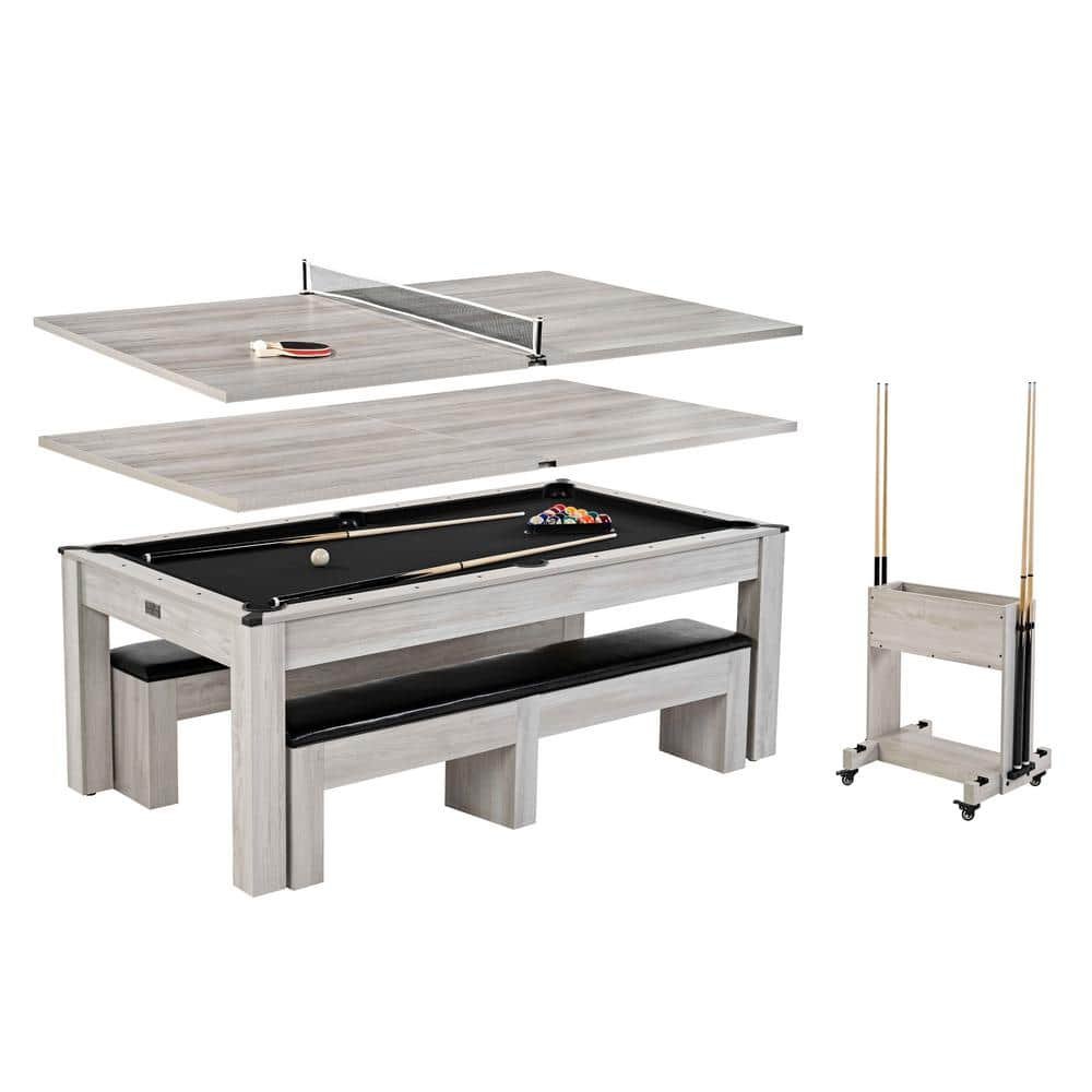 Monteray 7' Drop Pocket Pool Table, 3-in-1 Dining Top and Table Tennis...