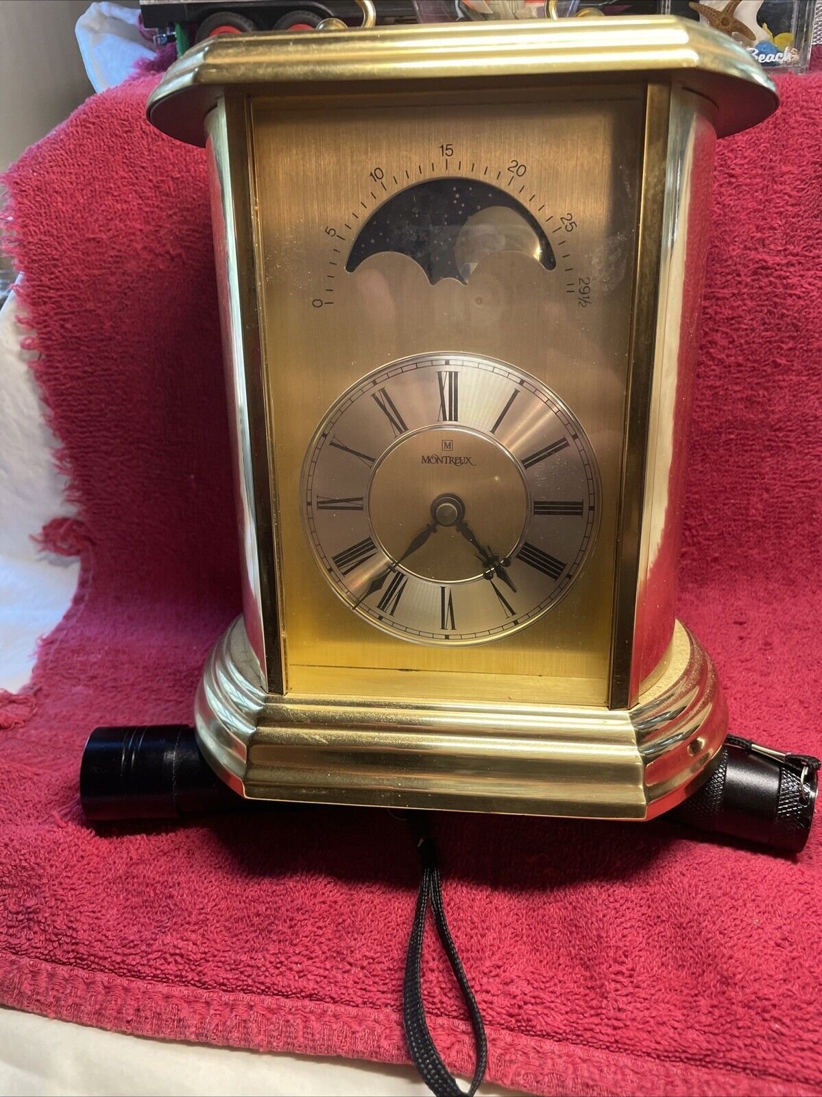 Montreux Moon Phase Clock Germany Hermle Quartz Carriage Mantle Sanders Ford Ann