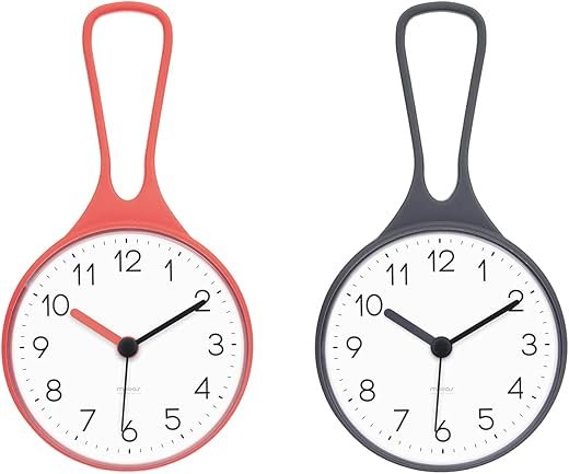 mooas Loop Bathroom Clock Bundle (Orange & Gray), Shower Clock, Waterproof Shower Clock, Hanging Clock with Hook, Waterproof Shower Clock, Kitchen Clock, Non-Ticking Battery Operated (