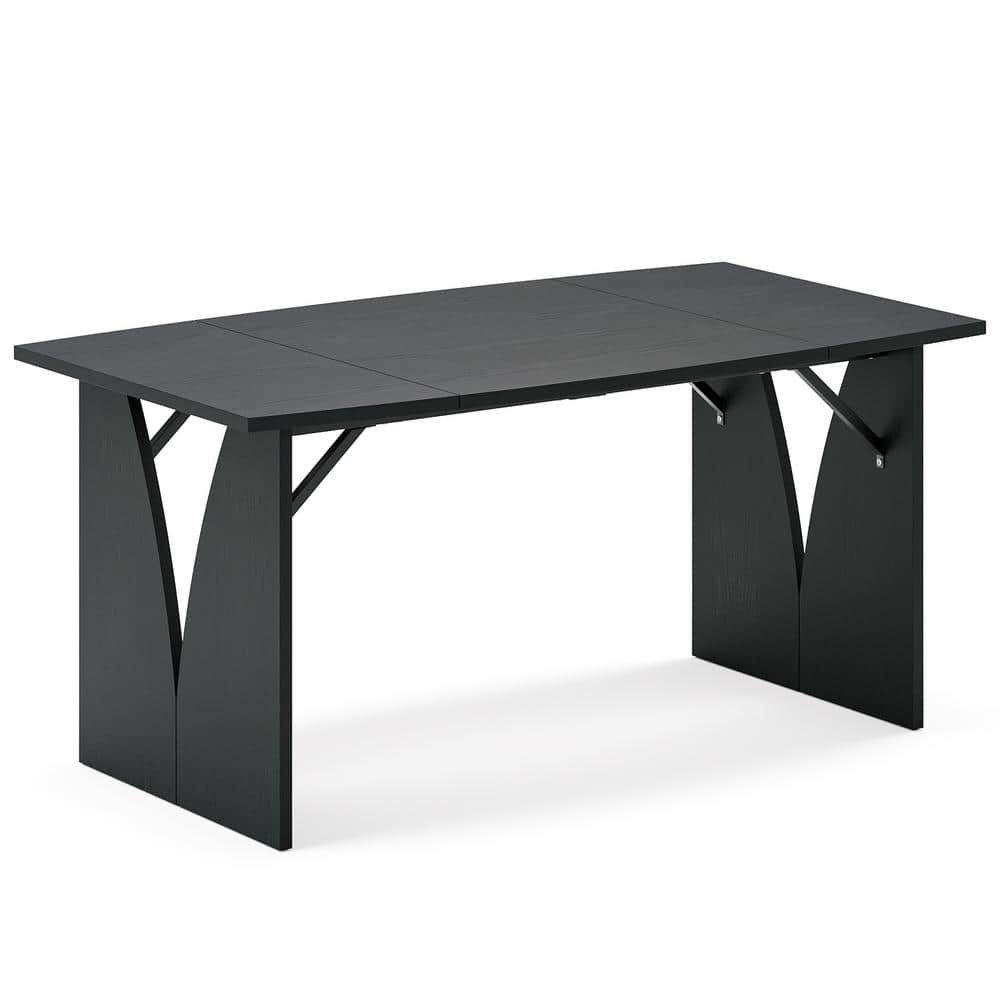 Moroni 63 in. Rectangular Black Wood Computer Desk with Double Pedestal for...