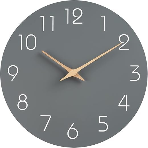 Mosewa Wall Clock 14 Inch Wall Clocks Battery Operated Silent Non-Ticking, Simple Modern Wood Clock Decorative for Bedroom, Living Room, Kitchen, Home Office (Gray)