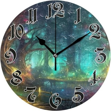 Myst Design Wall Clock - Silent Non-Ticking, Battery Operated, 10 Inch Fairy Forest Clock Decorative for Home, Bedroom, Living Room - Modern Wall Clock
