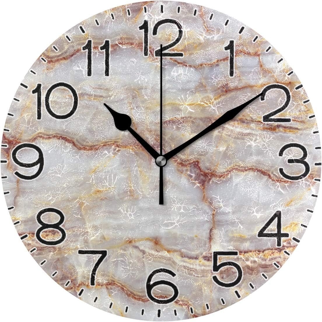Nature Brown Marble Wall Clock Battery Operated Non Ticking Silent Quartz Analog Rustic Farmhouse Round Clock Retro Decor for Home Kitchen Living Room Bathroom