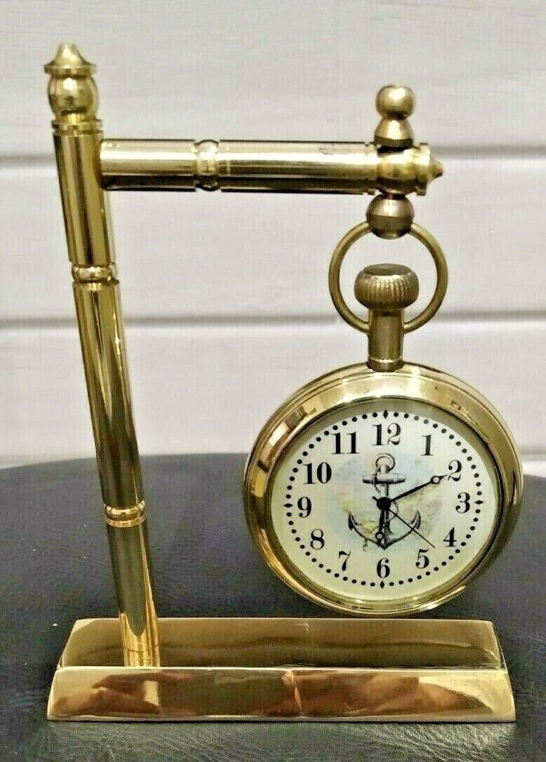 Nautical Brass Desk Hanging Station Clock Collectible Anchor Home Office Decor