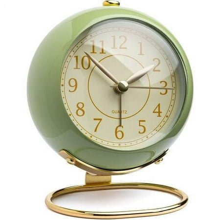 NeveLance Clock Small Desk Clock for Table, Vintage Analog Retro Non Ticking Alarm Clock, Modern Gold Clock for Bedroom Bedside Table