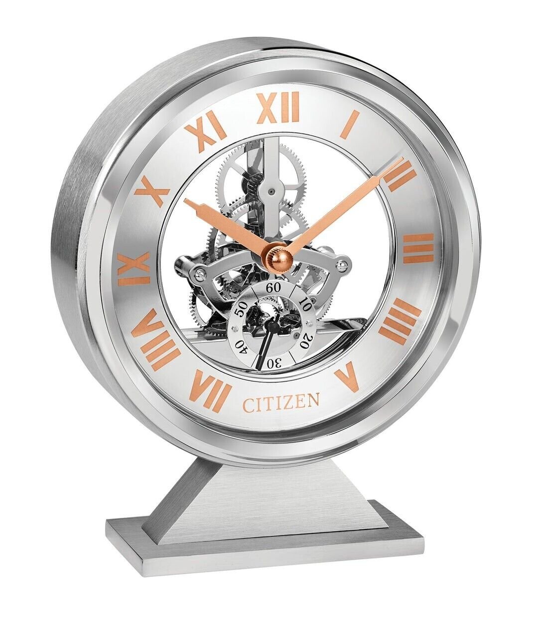 NEW CITIZEN TABLE TOP SKELETON CLOCK "THE TORRANCE" CC1027 Silver & Rose Gold