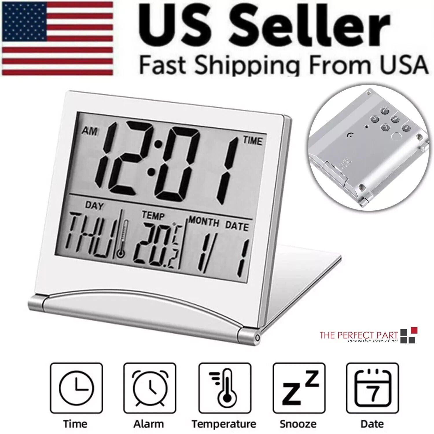 New Digital Travel Alarm Clock Foldable Temperature LCD Clock Compact Desk Timer