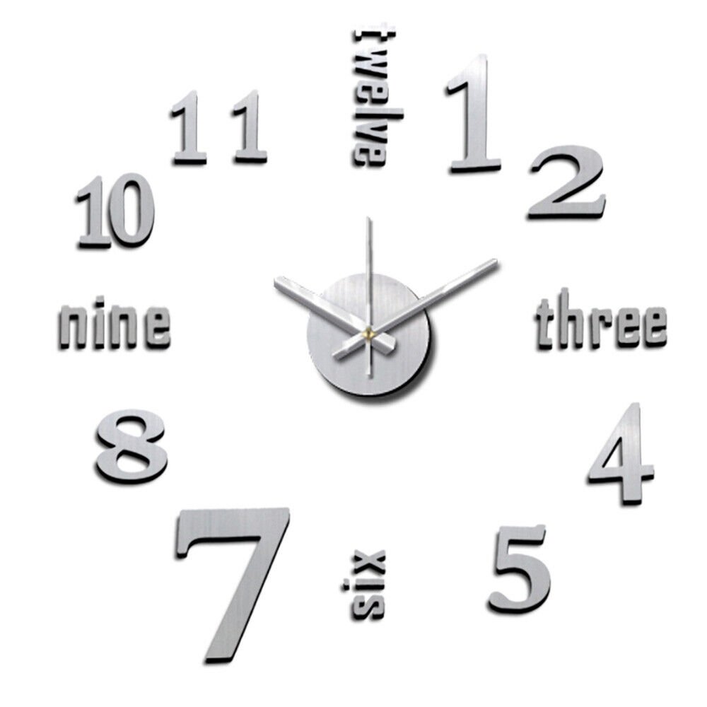 NEW! DIY SELF ADHESIVE WALL CLOCK DO IT YOURSELF 3D INTERIOR TIME CLOCK-METALLIC