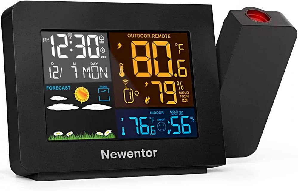 Newentor Atomic Projection Alarm Clock with Weather Station for Bedrooms,...