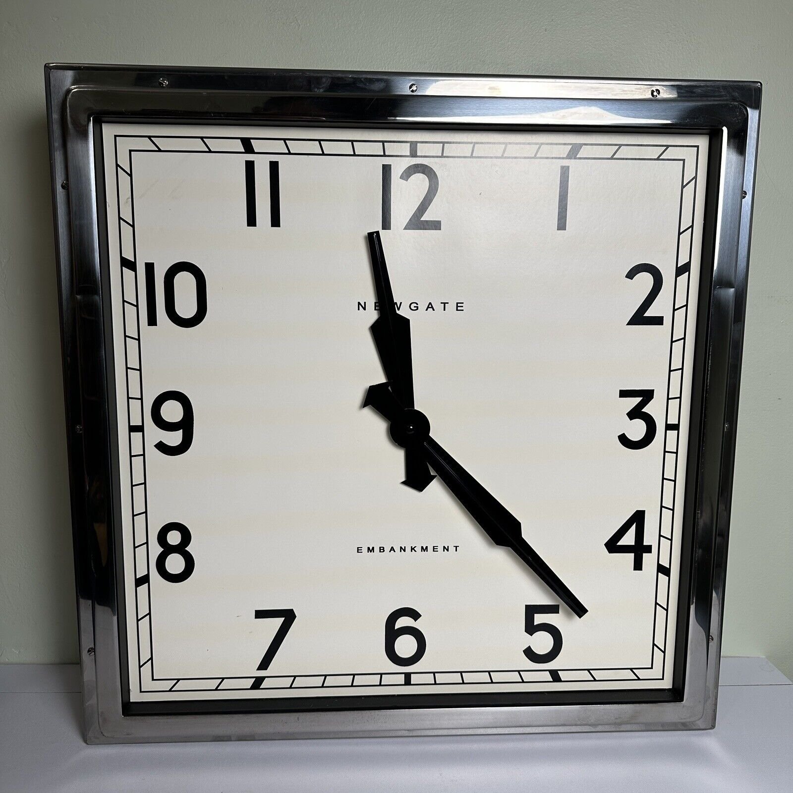NEWGATE EMBANKMENT Quad Wall Clock Stainless Steel LARGE 21in/54cm Sq RARE HTF