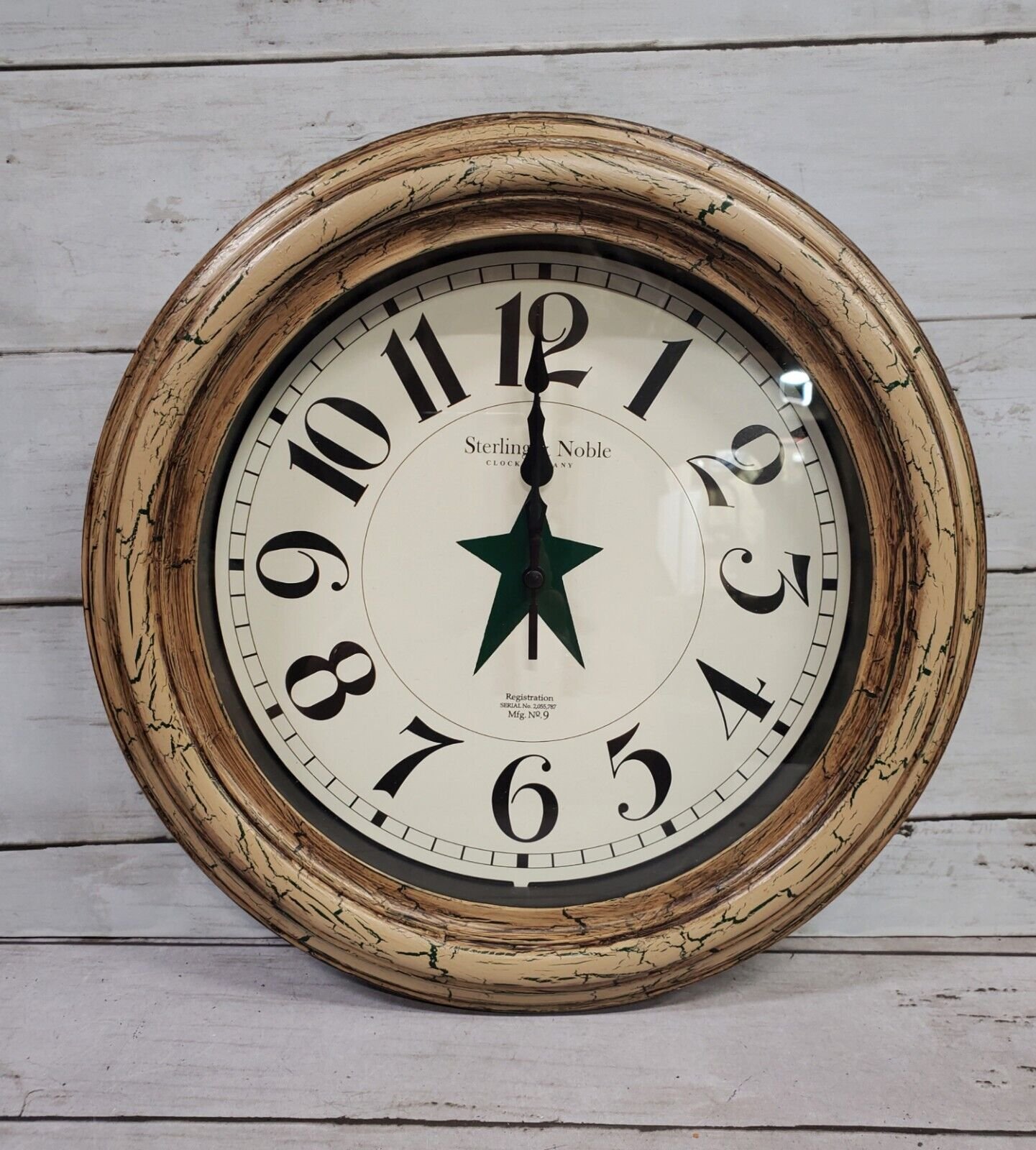 NEW! Primitive Crackle Tan & Black Star Wall Clock