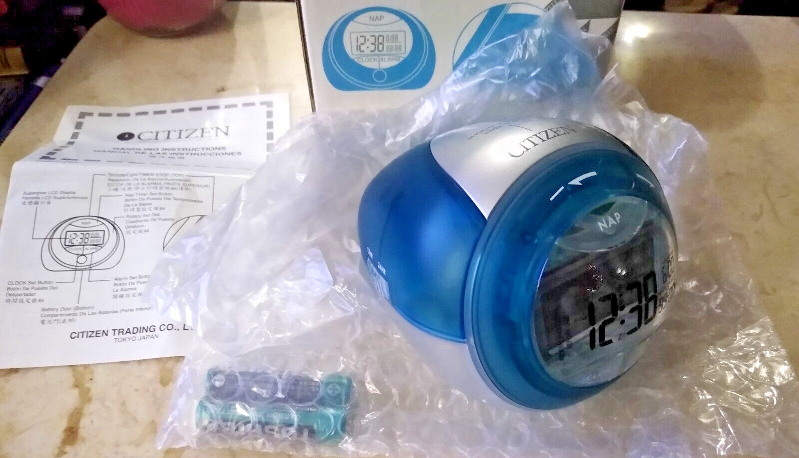 NEW VINTAGE CITIZEN LCD DESKTOP TRANSPARENT ALARM CLOCK DX8045-EU GREEN