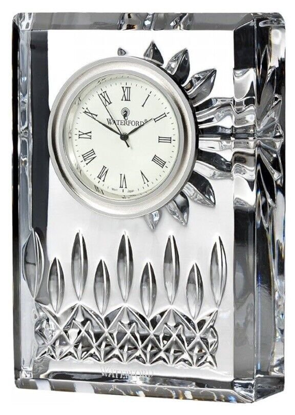 NEW WATERFORD LISMORE CLOCK Prismatic Diamond Cut Lead Crystal 4.25" Boxed $235
