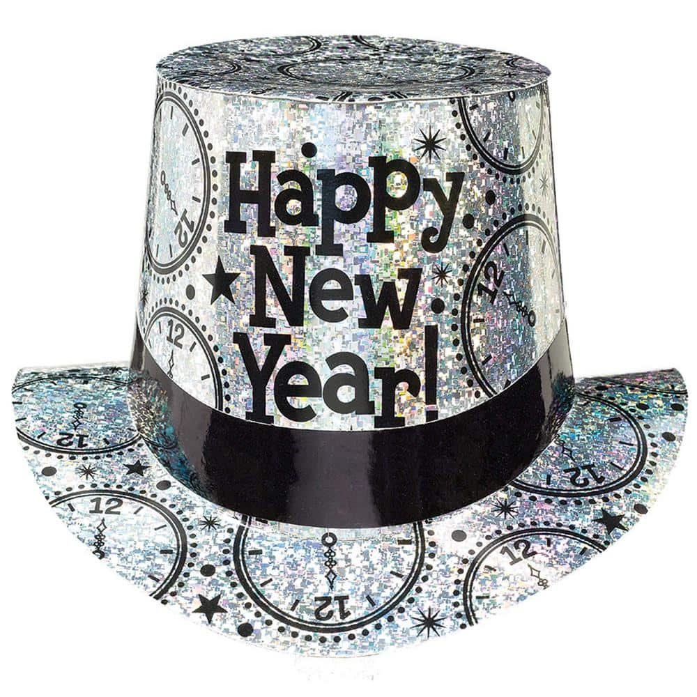 New Year's 5 in. Silver Prismatic Top Hat (4-pack)
