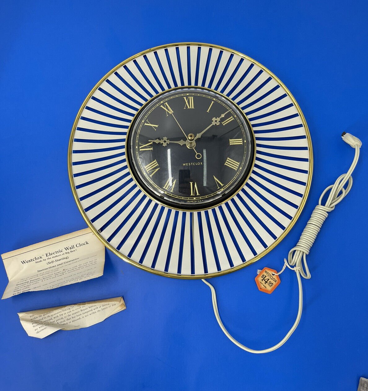 NOS Westclox 12 Inch Orbit Black White And Brass Wall Clock 1960