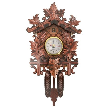 NUOLUX Wall Clock Clocks Cuckoo Wood Vintage Silent Novelty Modern Non Ticking Mute Retro Frameless Hanging