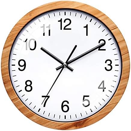 NUOVO 10 Inch Wooden Round Wall Clock Silent & Non-Ticking Retro Wall Clock Operated for Living Room Bedroom Kitchen(26 cm/ 10")