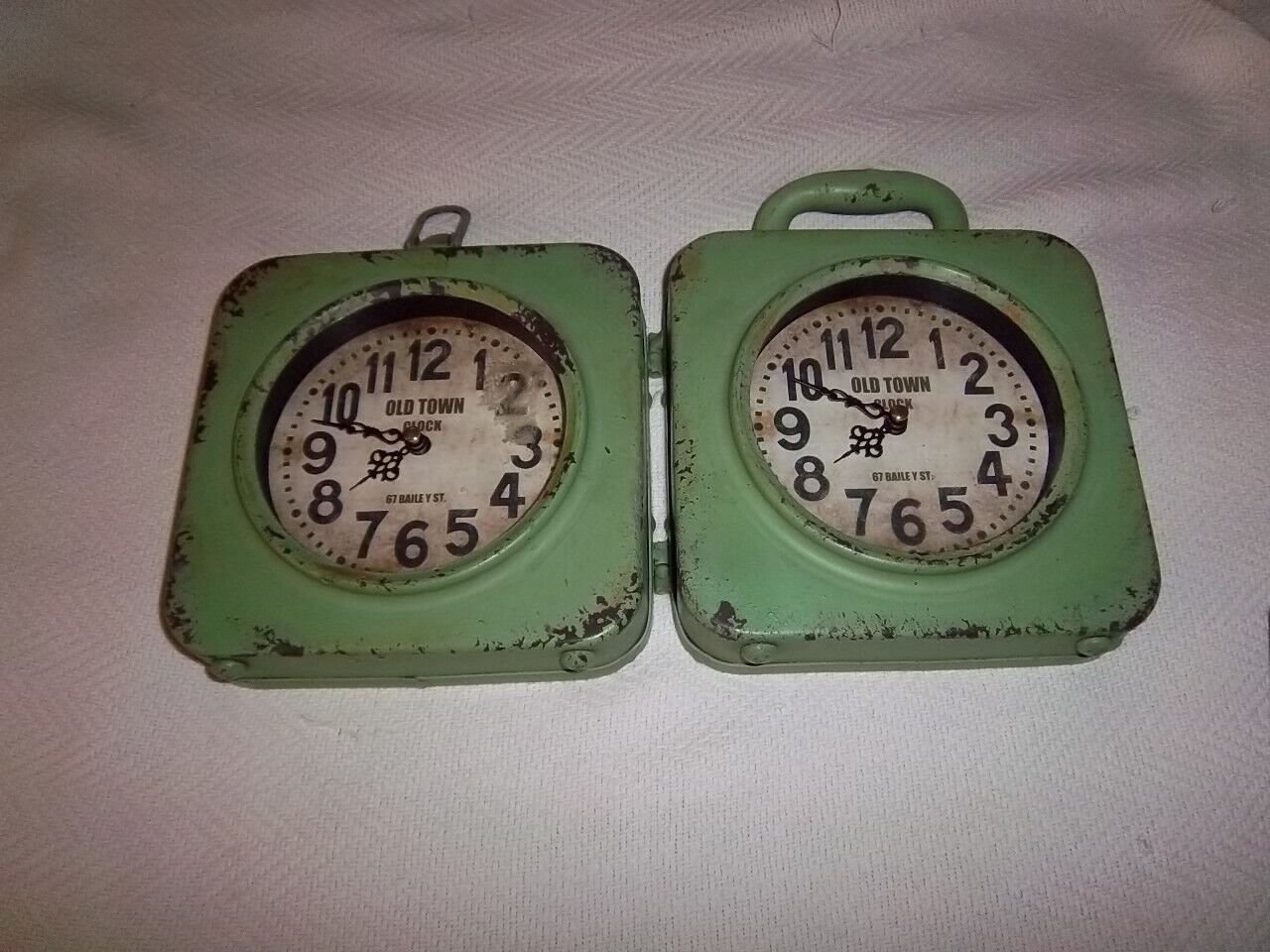 Old Town Clock 67 Bailey St. Steam Punk Shabby Chic Green Distressed Paint