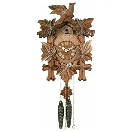 One Day Hand Carved Cuckoo Clock with Five Maple Leaves & One Bird photo One Day Hand Carved Cuckoo Clock with Five Maple Leaves & One Bird featured image
