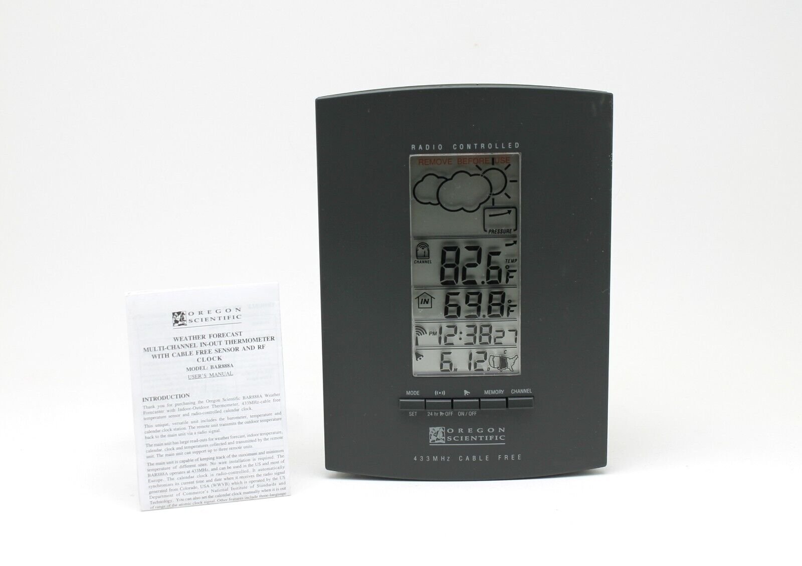 Oregon Scientific BAR888A Wireless Weather Forecaster & Atomic Clock NO SENSOR