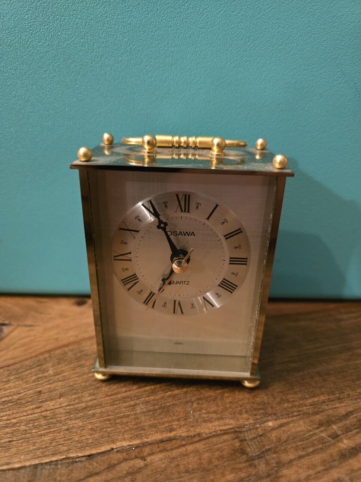 Osawa Japan Quartz Brass Carriage Desk Clock Roman Numerals