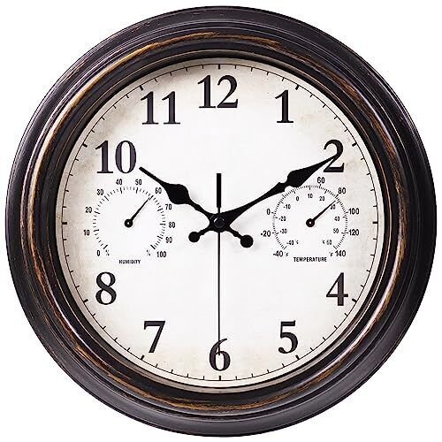 Outdoor Clocks for Patio, Large 12 inch Outside Wall Clock Waterproof with Th...