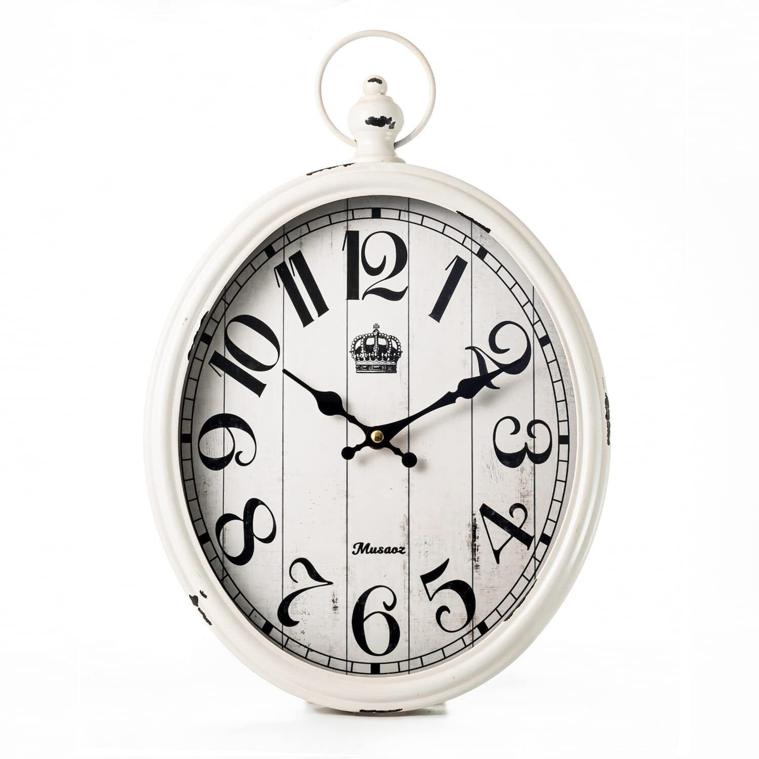 Oval Large Wall Clock Silent Non-Ticking Metal Battery Operated