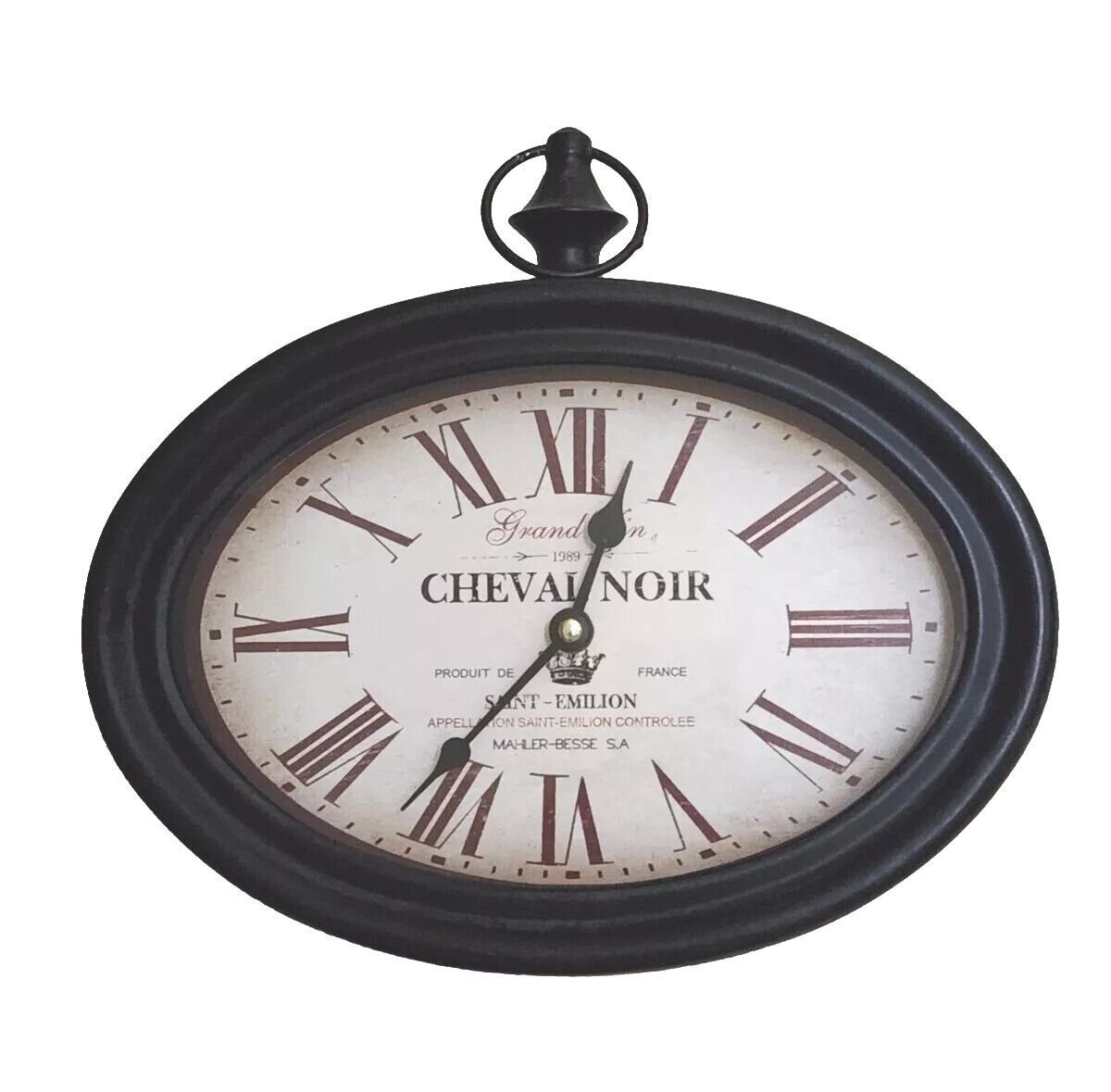 Oval Wall Clock CHEVAL NOIR 1989 Grand Vin Saint Emilion France 11"