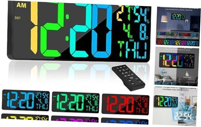[Oversized] 18" Digital Wall Clock Large Display, 11 RGB Color Changing Large