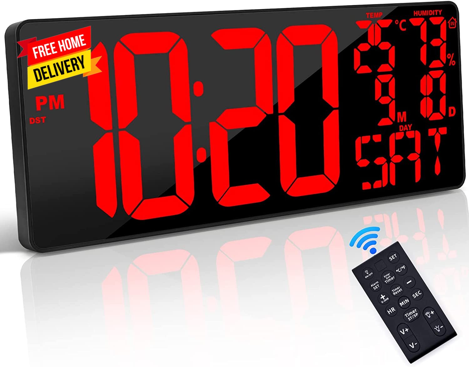 [Oversized] 18" Large Digital Wall Clock with Remote Control, Auto-Dimming Digit