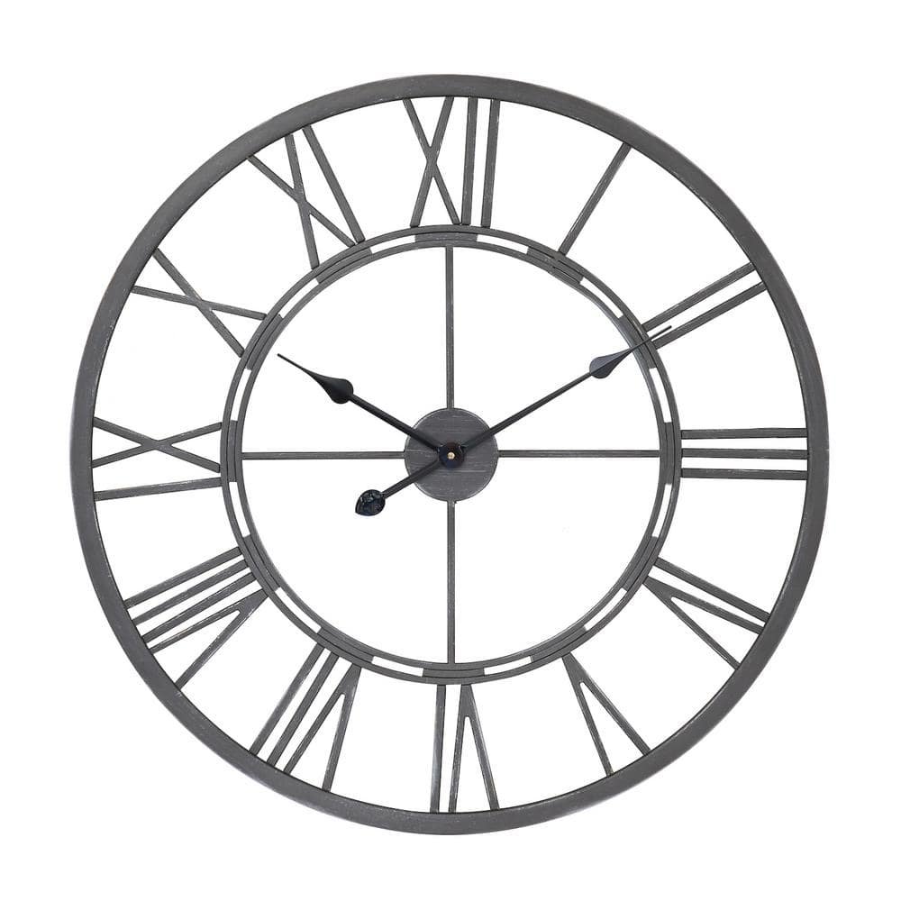 Oversized Roman 27 in. Dia Gray Round Wall Clock