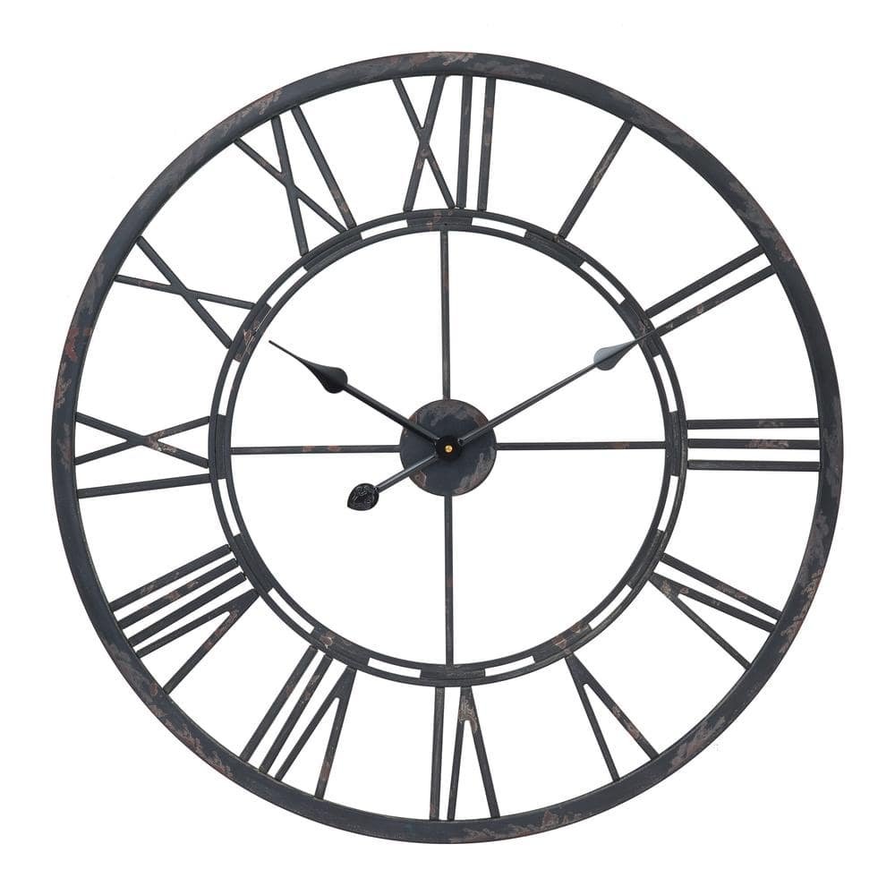 Oversized Roman 27 in. Dia Matte Black Round Wall Clock
