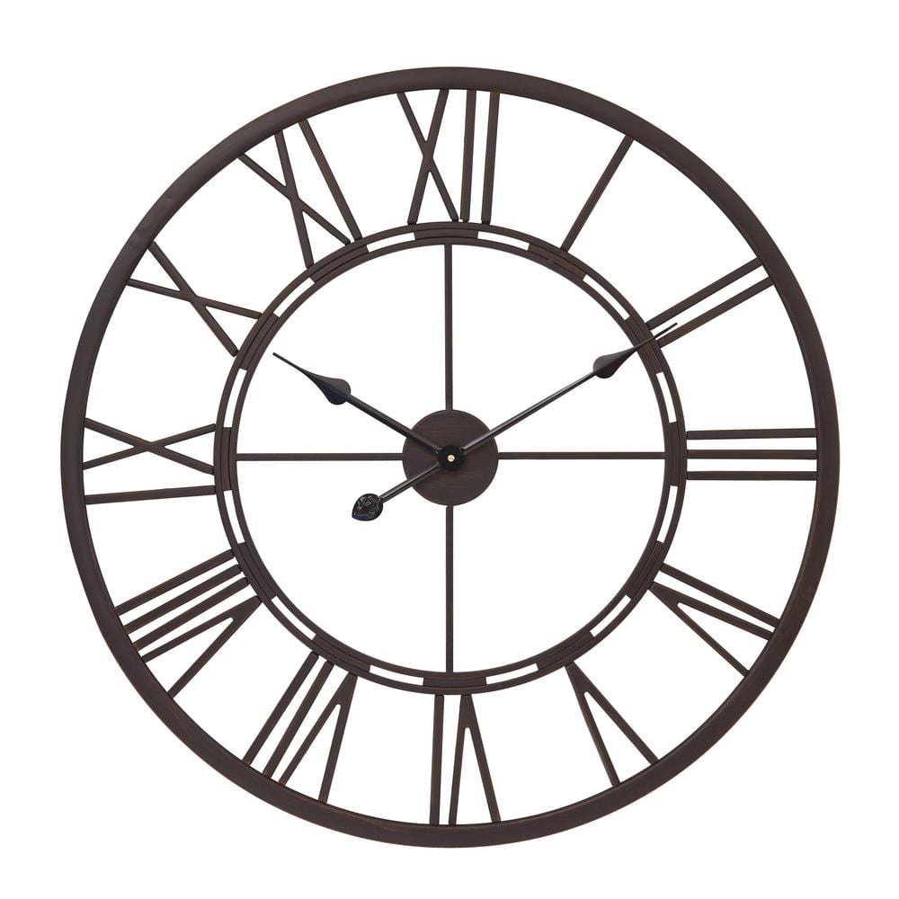 Oversized Roman 27 in. Dia Oil Rubble Bronze Round Wall Clock