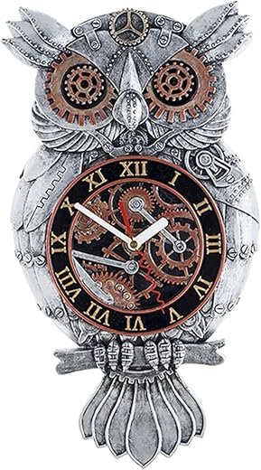 Steampunk Wall Clock, Owl Decor - Handmade Resin Antique Clock for Bedroom & Living Room - Battery Operated