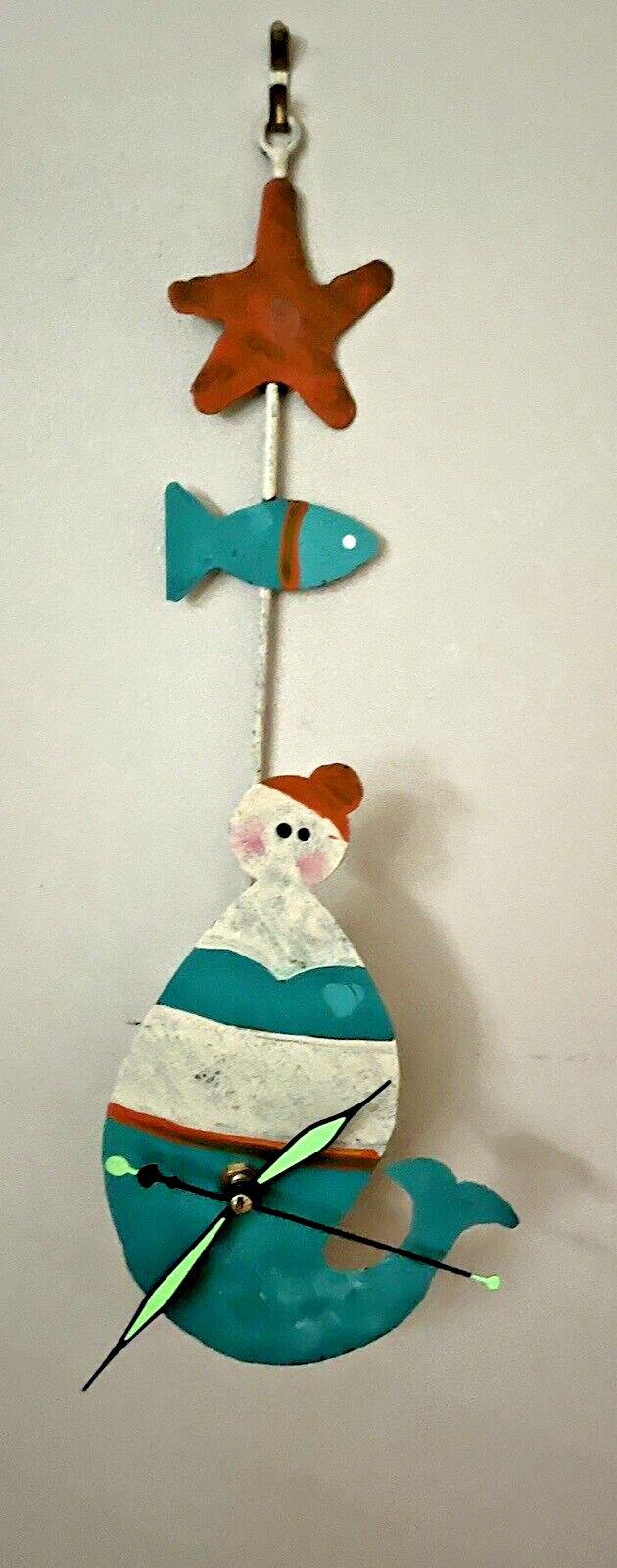 OXIDOS Clock Snowman Mermaid Handmade Wall Mount Whimsical New Battery 15" long