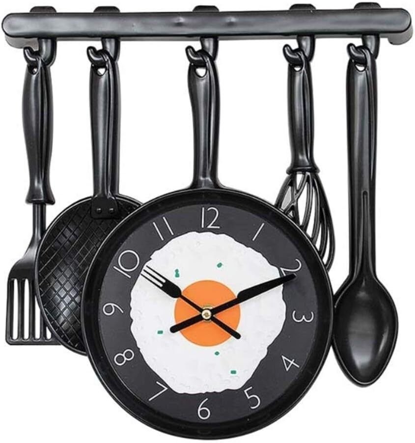 Pan Wall Mounted Clock Plastic with Fried Egg Kitchen Decorative Frying Pan