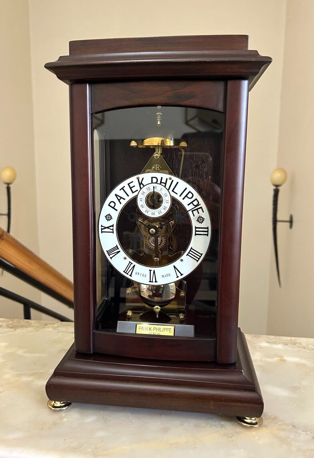 Patek Philippe Display Desk Table Clock Wood Brass Extremely Rare 2007