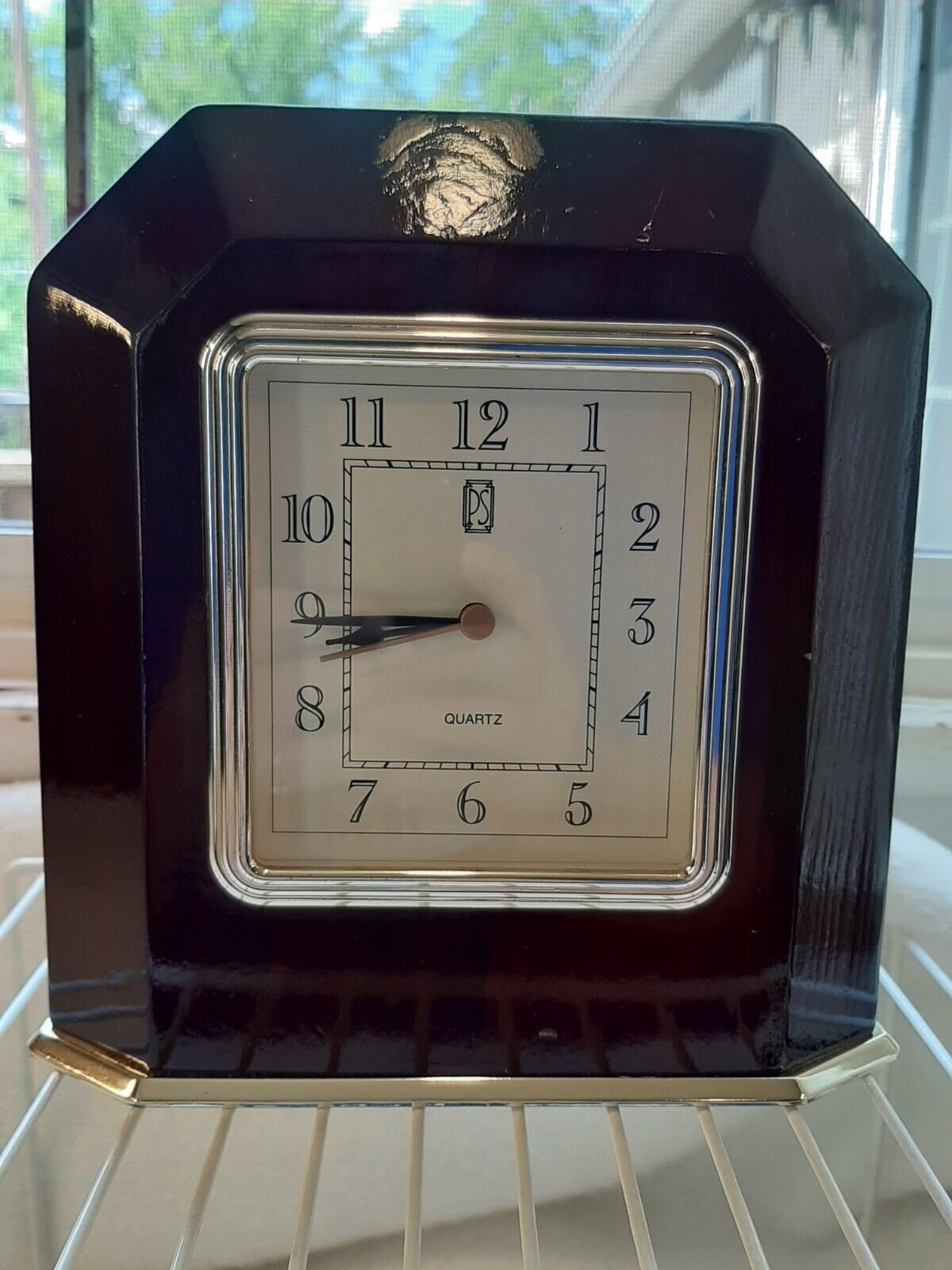 Paul Sebastion Inc 1997 Desk Shelf Mantel Wood Clock Mahogany Finish 7" Works