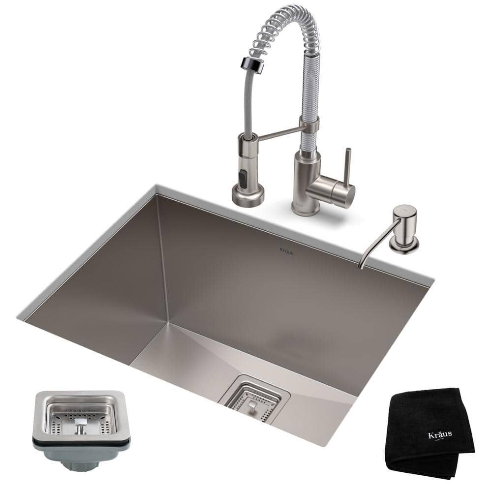 Pax 24 in. Undermount Single Bowl Stainless Steel Kitchen Sink with Faucet...