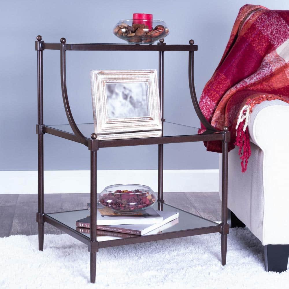 Peninsula 20 in. W Bronze Rectangular Mirrored Glass & Iron End Table