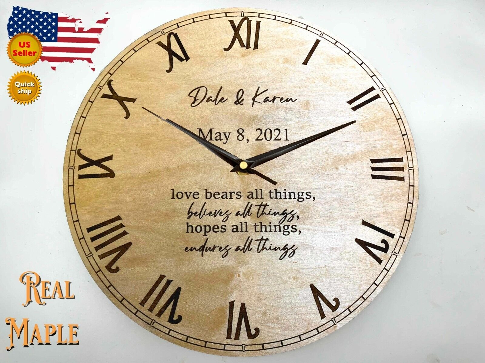 PERSONALIZED Engraved Clock Wedding Gift Anniversary Furniture Handcrafted Decor