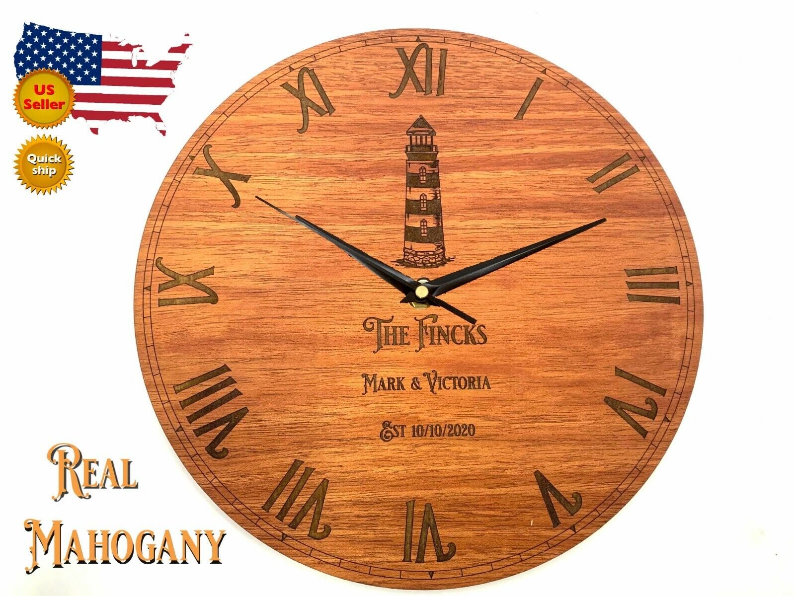 PERSONALIZED Engraved Clock Wedding Gift Anniversary Furniture Handcrafted Decor