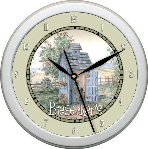 Personalized Garden Outhouse Primitive Country Bathroom Wall Clock Gift 0724