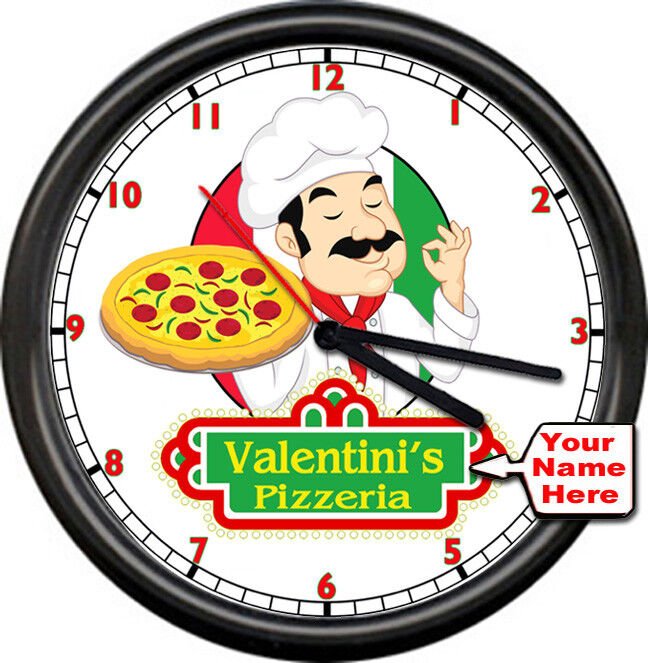 Personalized Your Name Kitchen Pizza Pie Pizzeria Italian Chef Sign Wall Clock