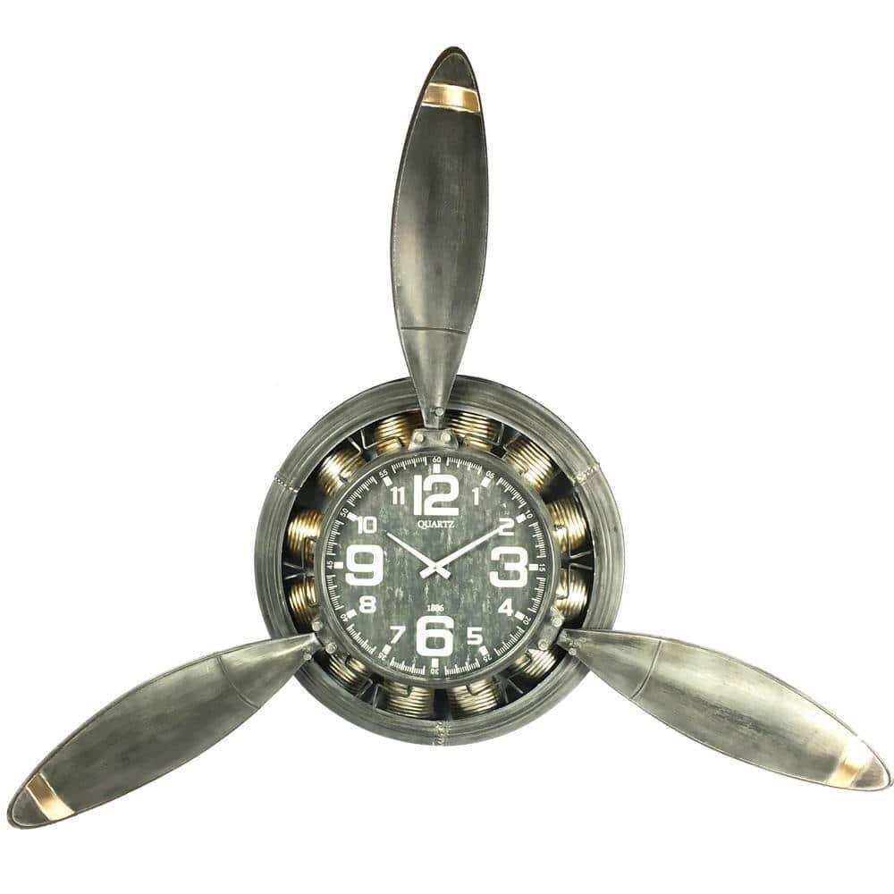 Peterson Artwares Airplane Propeller Wall Decor Clock 52.8 inH Metal in Rusty