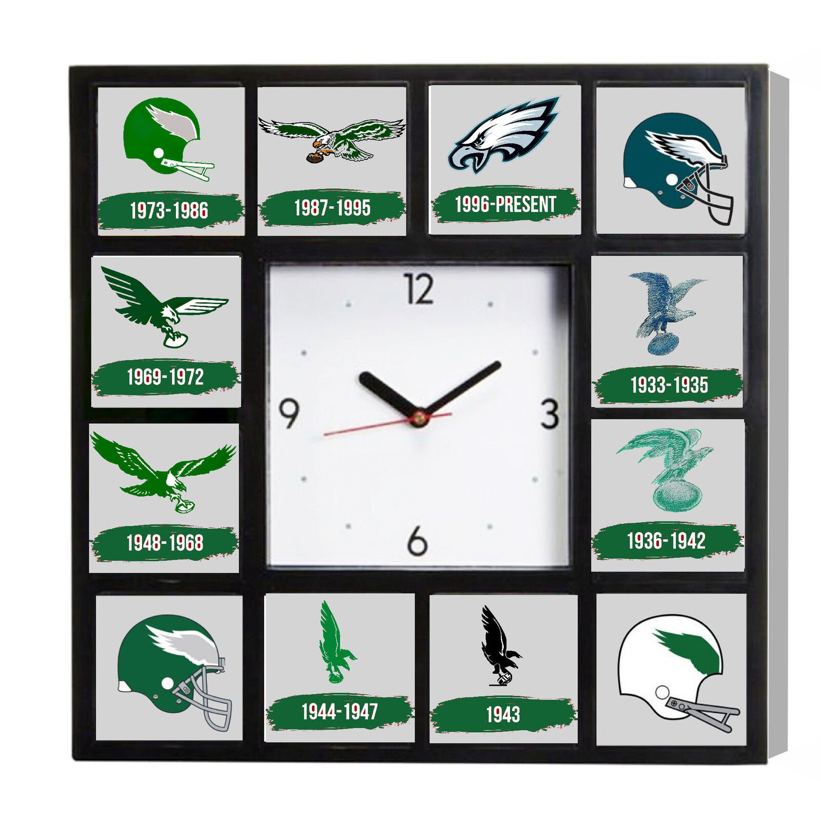 Philadelphia Eagles History Big Square Clock with 12 pictures