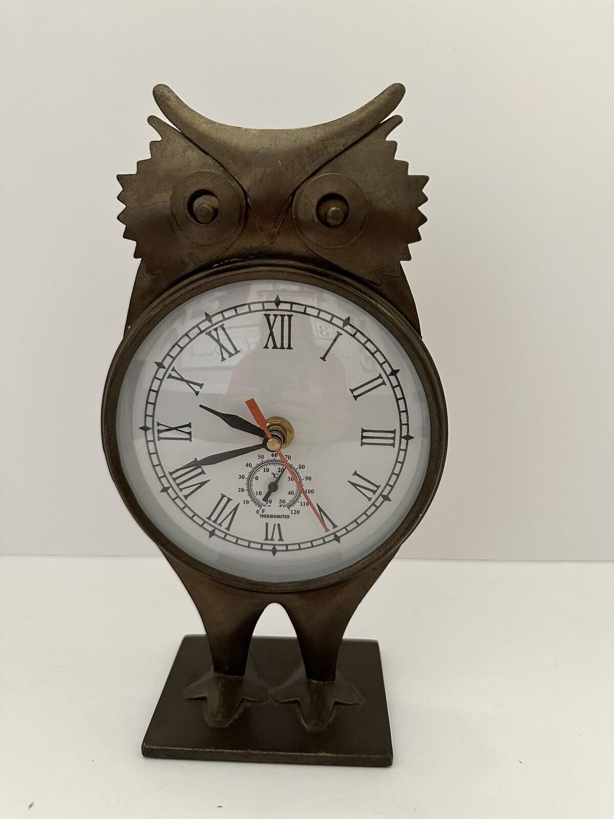 Pier 1 Imports Owl Analog Table Clock Metal Bronze Finish