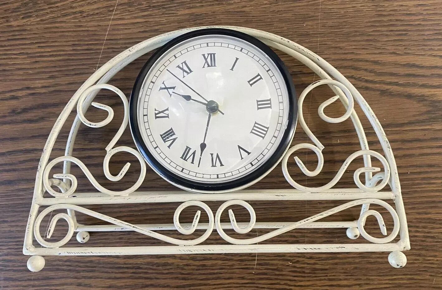 Pier 1 Imports Shabby Chic Table Top Metal Scrolled Clock Rustic Design Battery