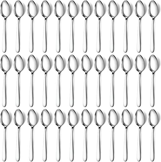 Pleafind 36-Pcs Dinner Spoons Set (7.4 inch), Spoons Silverware, Stainless Steel Spoon, Silver Spoons, Mirror Polished Tablespoon, Silverware Spoons for Home, Kitchen, Restaurant, Dishwasher Safe